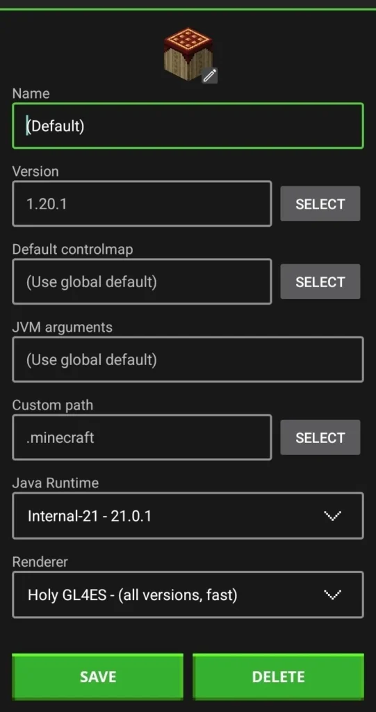 PojavLauncher profile settings