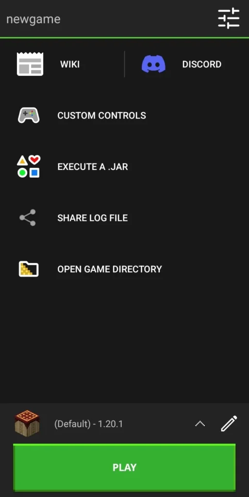 PojavLauncher main menu