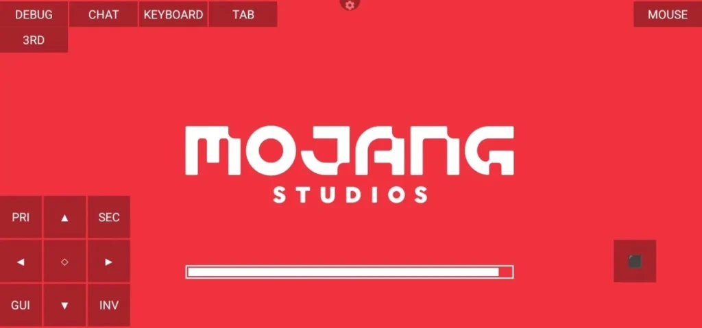 Mojang Studios loading screen with a red background and loading bar.